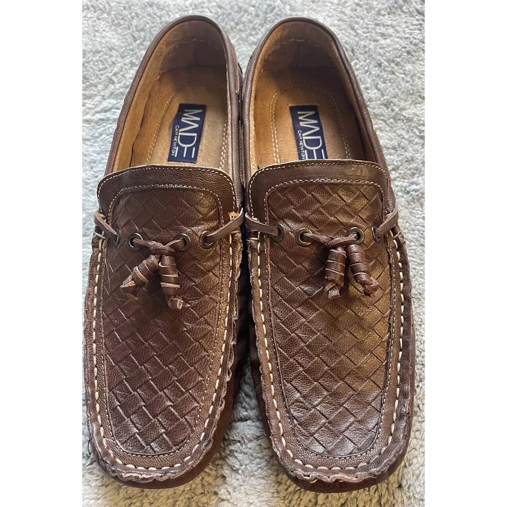 MADE Cam Newton Havelock Brown Leather Men's Square-toe Loafer 8.5 Basket Weave